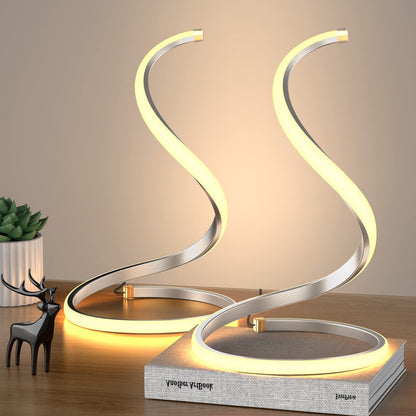 NUÜR LED Table Lamps Set of 2, Gold Bedside Table Lamps, Nightstand Table Lamp, Touch Control,Stepless Dimmable, Curved Art Decorative Table Lamp for Living Room Bedroom Office Home