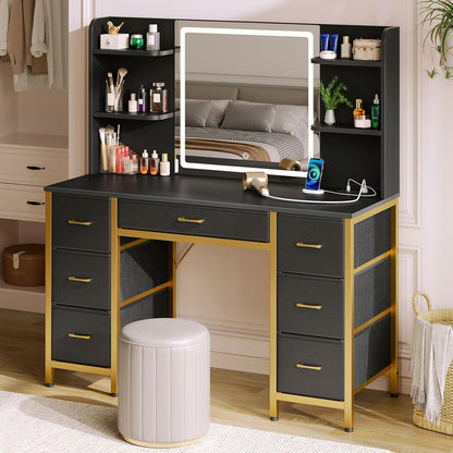 LED Vanity Desk with Mirror Lighting & Storage